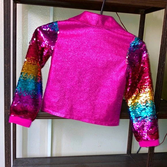 Jojo Siwa Hot Pink Unicorn Rainbow Sparkle Sequins Motorcycle Jacket Kids Size S